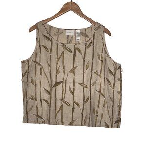 LIZ CLAIBORNE 100% Linen Bamboo Print Sleeveless Shirt Size XL